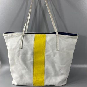 CAMPOS Handmade in the USA Soft White Leather w/ Yellow Stripe Hobo Bag